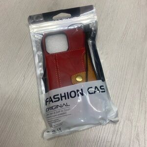 Leather Wallet Phone Case with Card Slot - Red & Tan